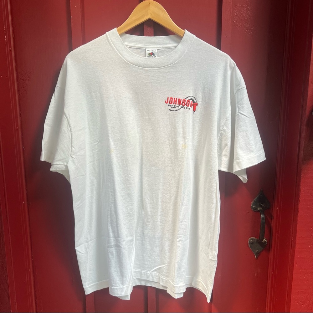 Vintage 1990 Big-Johnson Fire Hoses t-Shirt XXL White 90s Single-Stitch